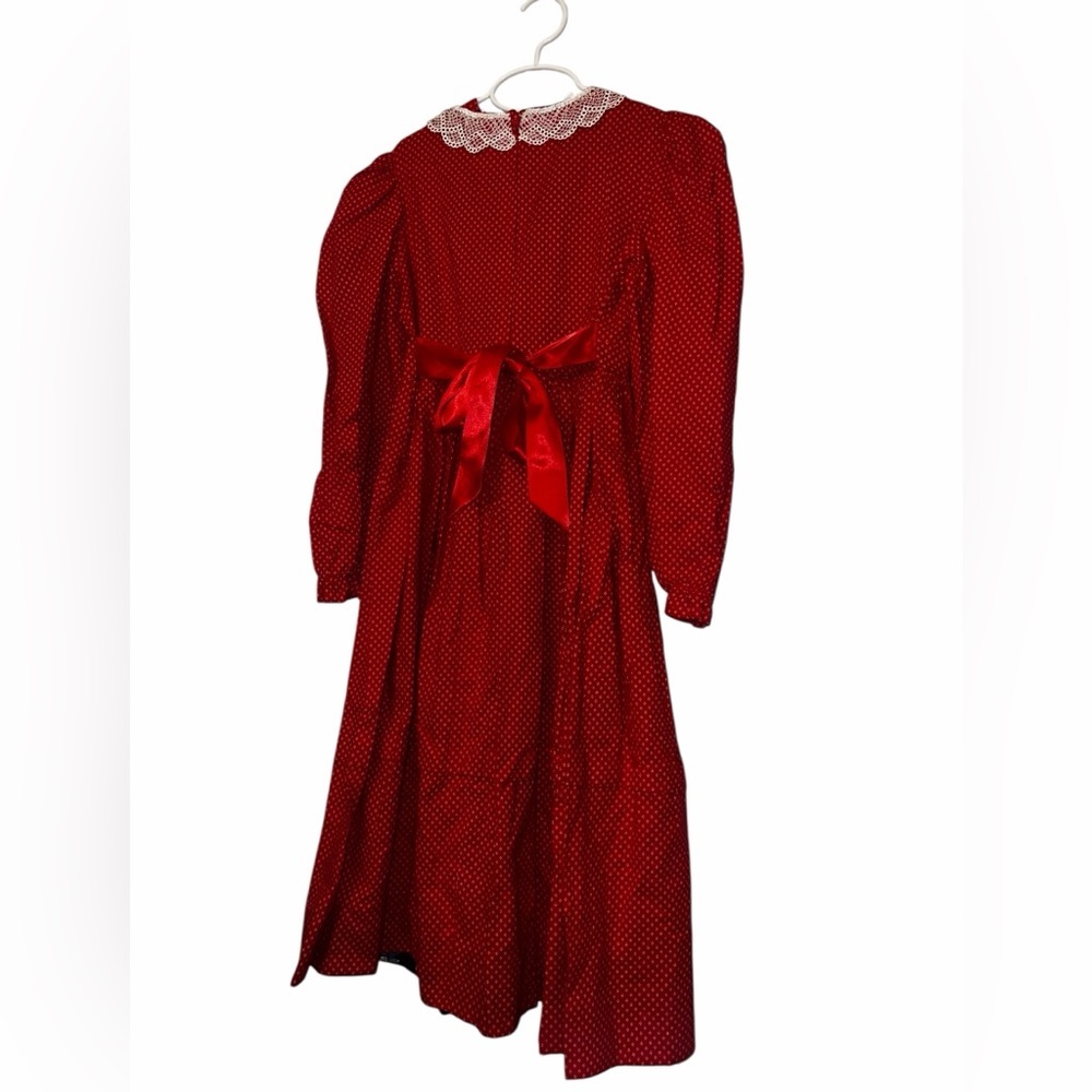 Vintage Dress Joan Kessler Concord Fabrics Red Floral Lace Collar 10-12 - Picture 2 of 4